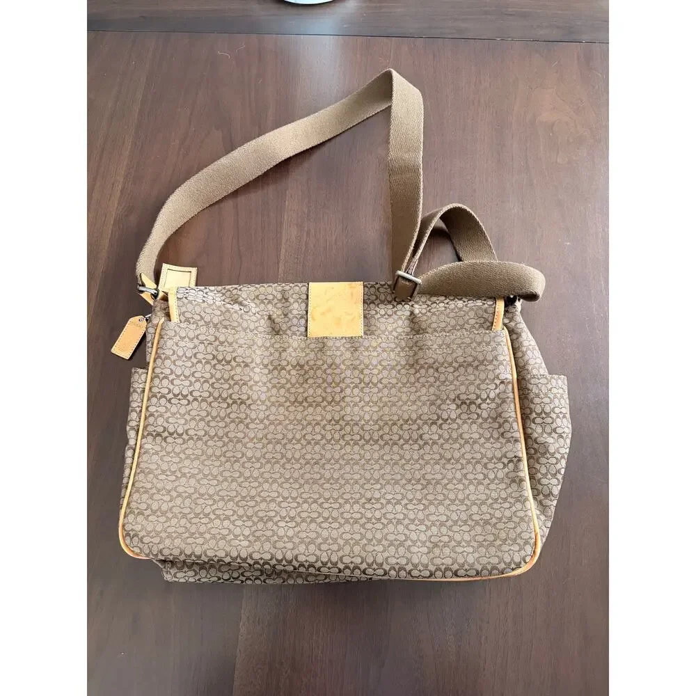VTG Coach Hudson Messenger Diaper Travel Khaki Bag Signature Jacquard F77004